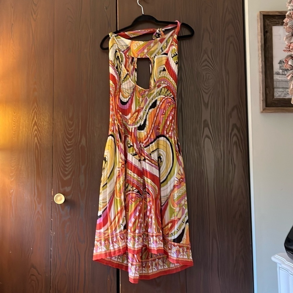Sunny Leigh halter dress. Multi-colored lightweight, exposed back dress. Size 2X